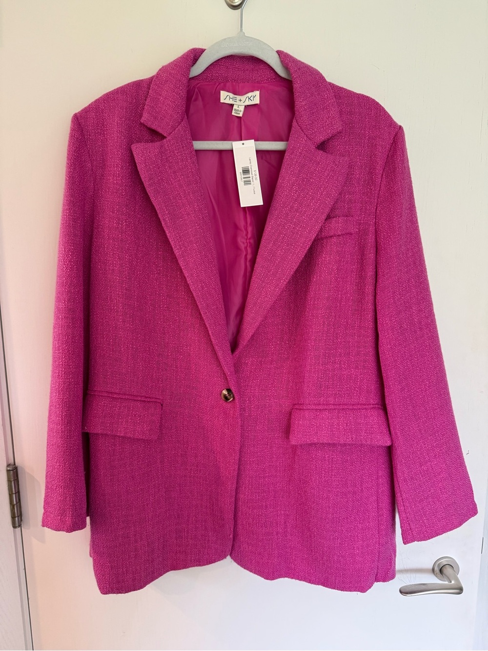 She + Sky Fuchsia Textured Single-Button Blazer